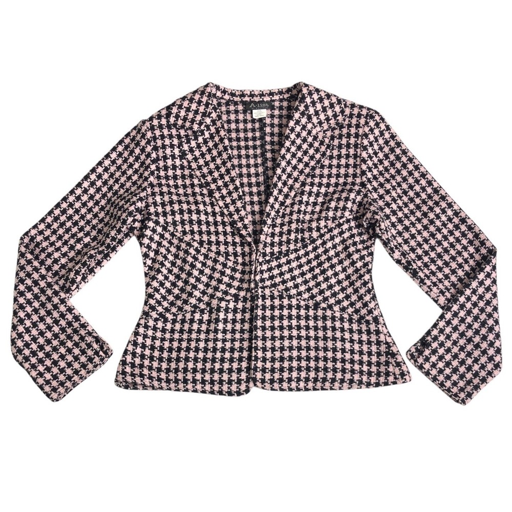 Y2K A List By Wrapper Blazer Jacket Juniors 13/14 Pink Houndstooth Plaid Tweed